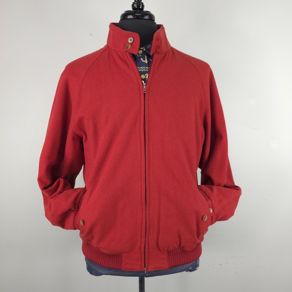 Vintage GANT Jacket Mens Large Red Wool Full Zip‎ Plaid Lined Bomber Coat